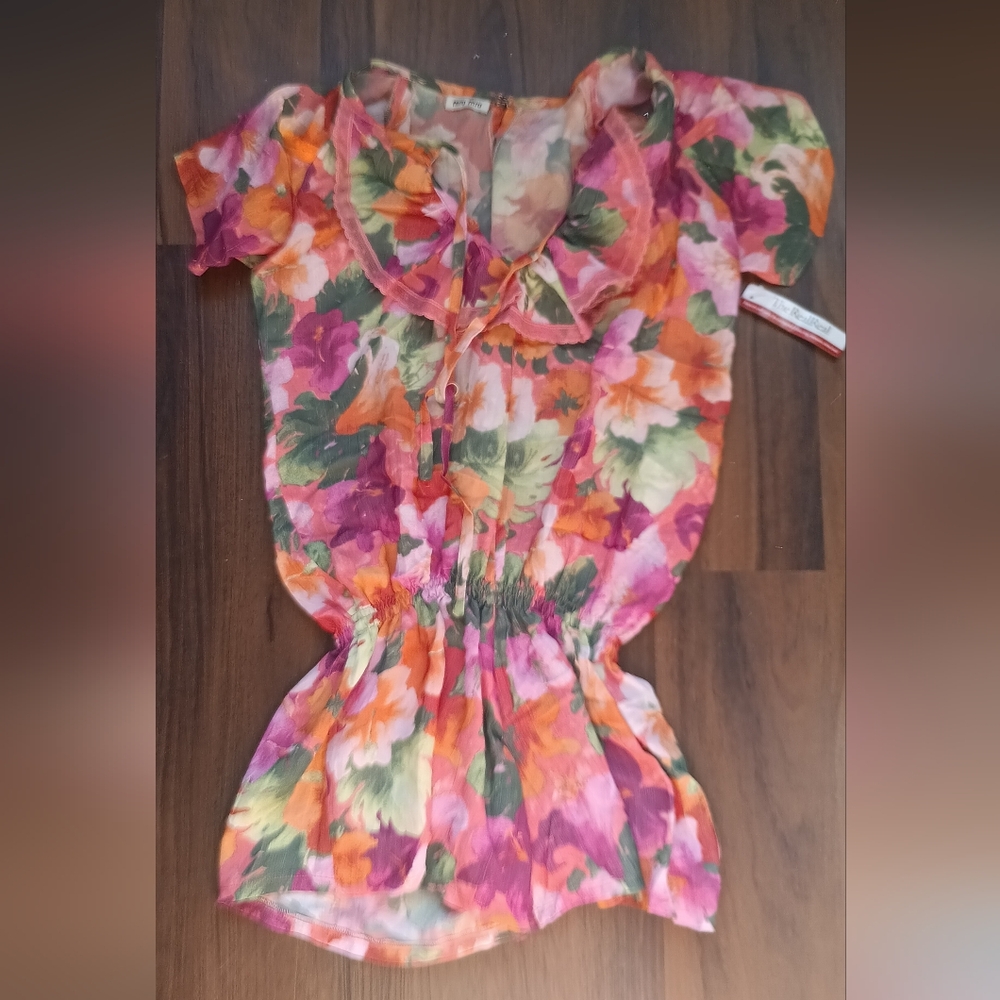 Floral Sheer Dress with Ruffle Collar